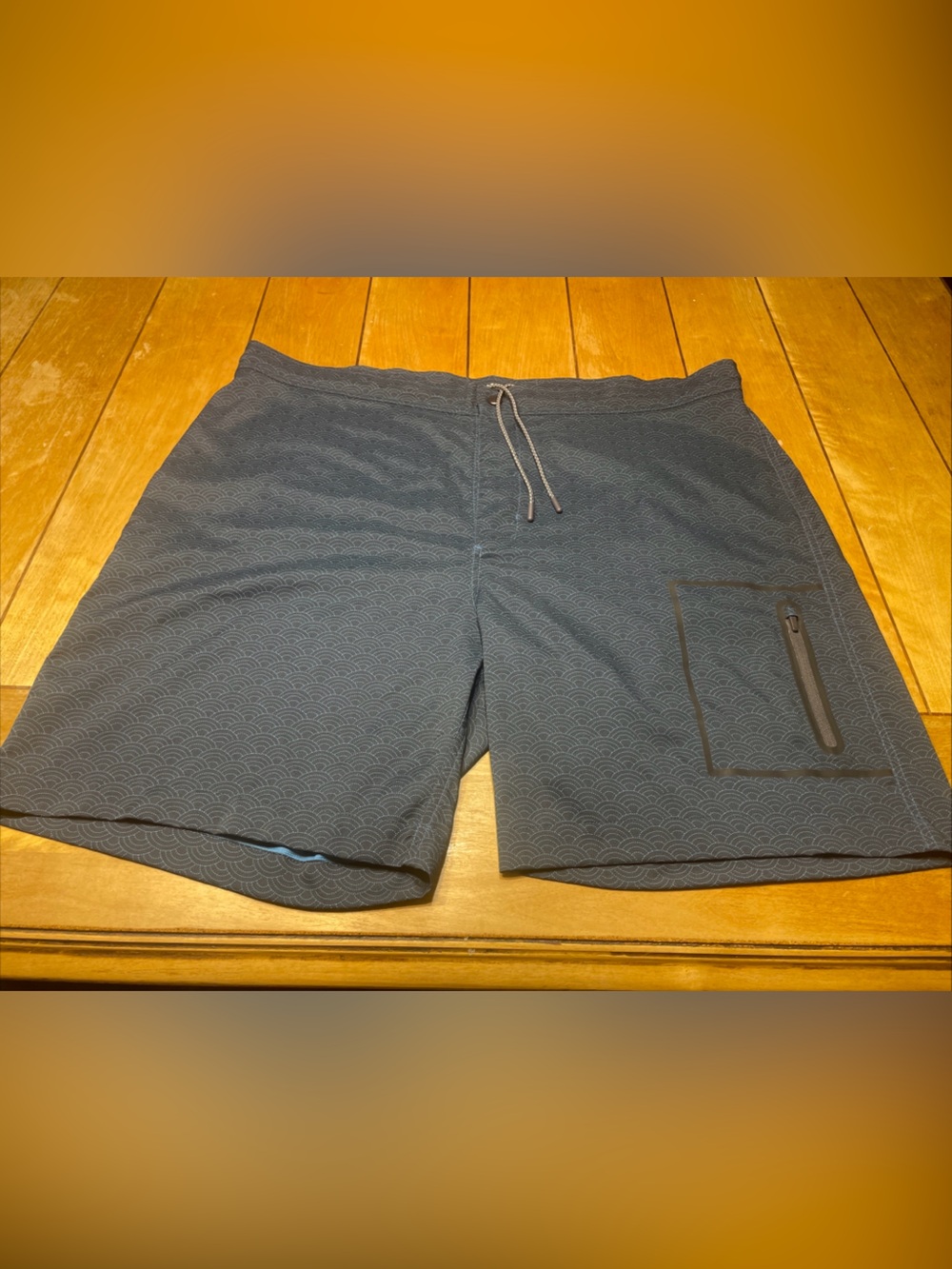 Mack Weldon Swim Board Shorts Slate Blue Drawstring Shorts Geometric Print 43/44